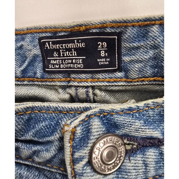 Distressed Embroidered Abercrombie Fitch Ames Low Rise Slim Boyfriend Jeans 29/8 - Picture 7 of 9